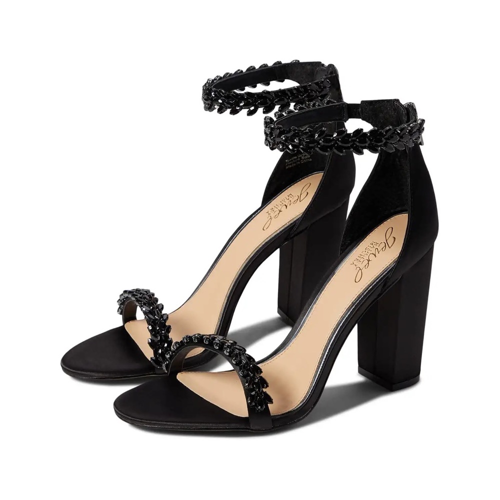 Badgley Mischka Jewel Women's Mayra Heeled Sandal, Black Satin Size 5.5